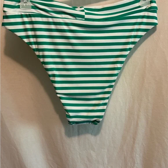AA-587 Aerie NWT‎ High Cut Cheeky Green & White Stripe Bikini Bottoms Size XL - Picture 6 of 12